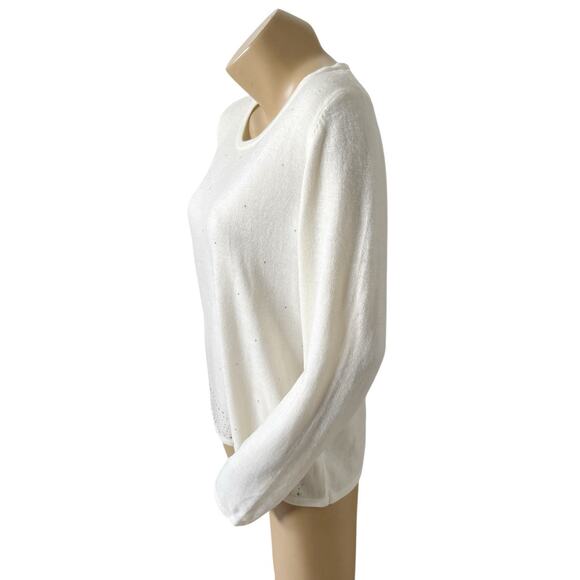 CAROLYN TAYLOR Womens Size Large Cream Rhinestone Long Sleeve Pullover Sweater - Picture 2 of 8